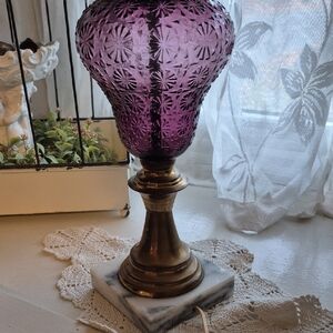 Purple Glass Table Lamp with Brass Base
